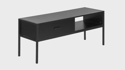 48-Inch Black Metal Industrial TV Stand with Storage Drawer