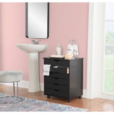 Cary Modern Black Pine Wood 6-Drawer Mobile Storage Cart
