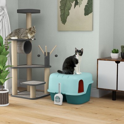 Gulches Green Covered Cat Litter Box - Easy-Clean with Lockable Lid & Scoop for Indoor Cats, Stylish & Functional Design