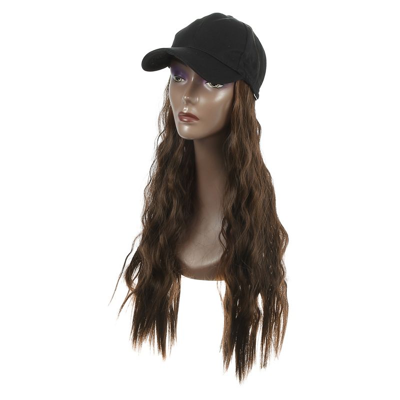 Unique Bargains Baseball Cap with Hair Extensions Fluffy Curly Wavy Wig Hairstyle 26" Wig Hat for Woman Light Brown, 1 of 5