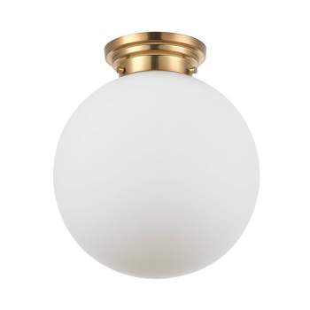 Portland 1-Light Matte Brass Semi-Flush Mount Ceiling Lighting with Opal Glass Shade - Globe Electric