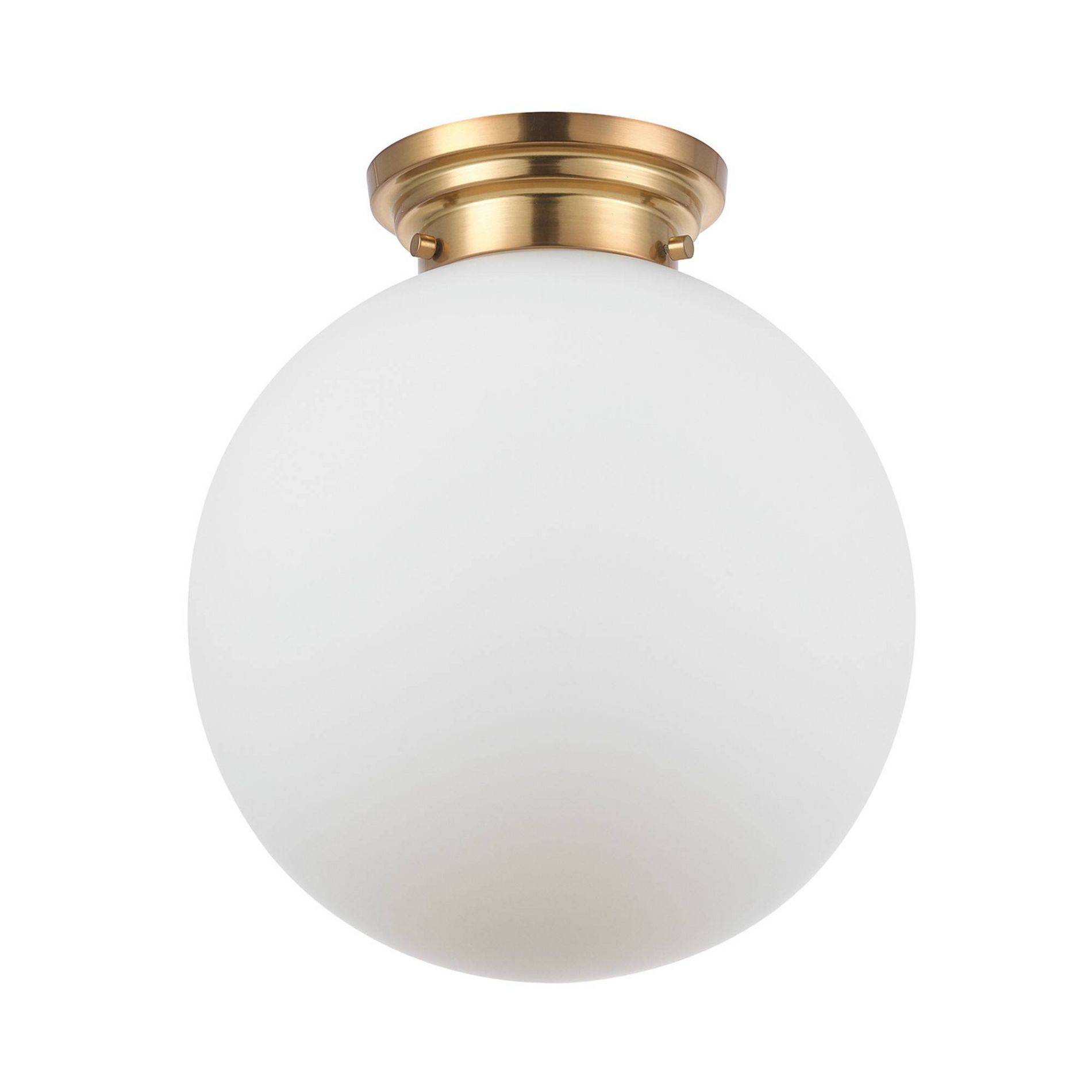 Portland 1-Light Matte Brass Semi-Flush Mount Ceiling Lighting with Opal Glass Shade - Globe Electric: ETL Listed, Metal Body, Dimmable
