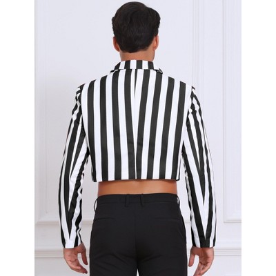 Мужские куртки INSPIRE CHIC Men's Single Breasted Notch Lapel Business Crop Stripes Suit Jackets X Large Black White — фото 5