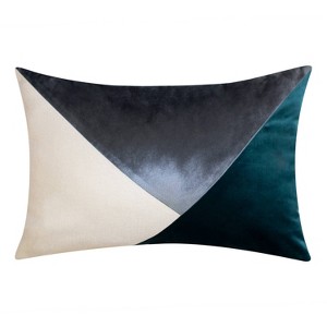 14"x21" Oversize Triangle Colorblock Decorative Lumbar Throw Pillow Blue - Edie@Home: Velvet, Feather-Filled, Zippered - 1 of 4