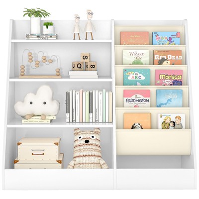 SKONYON 4-Tier Kids Bookshelf and Toy Storage, 5 Layer Fabric Toddler Bookshelf, Kids Toy Storage Organizer, Sling Kids Bookcase