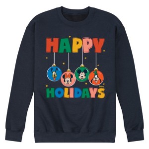 Men's - Disney - Mickey And Friends Happy Holidays Ornaments Graphic Fleece Sweatshirt - 1 of 4