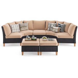 Maggift Patio Seating Sets, 7 Piece Outdoor Sectional Furniture Set with Cushions for Garden, Balcony, and Backyard, Beige, 23.8"*30"*30.7" - 1 of 4