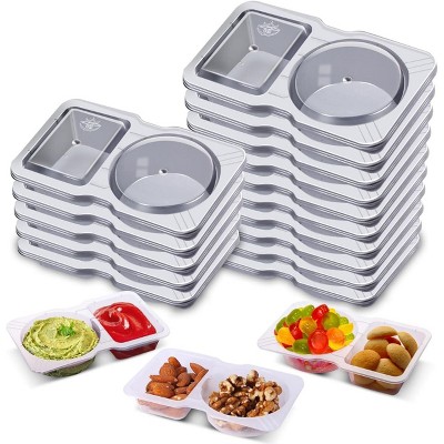 15-Set Reusable Double Compartment Condiment & Snack Containers with Lids