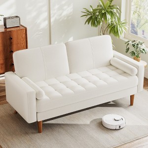Vipbear 56" Sofa Velvet Loveseat Couch Mid Century Modern Sofa Couch with Solid Wood Legs - 1 of 4