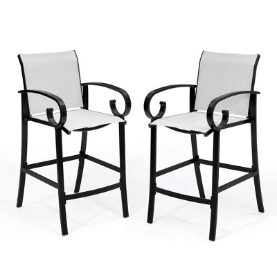 Crestlive Products Sunbrella Outdoor Bar Stool Set of 2 Aluminum Patio Counter Height Barstools