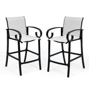 Crestlive Products Sunbrella Outdoor Bar Stool Set of 2 Aluminum Patio Counter Height Barstools - 1 of 4