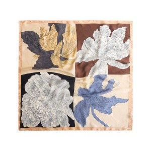 Anna-Kaci Women's Large Floral Print Square Ring Scarf with Soft Silky Fabric Lightweight Versatile Fashion Accessory - 1 of 3