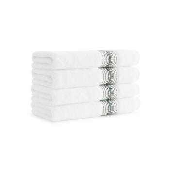 Aston & Arden White Luxury Towels for Bathroom (600 GSM, 18x32 in., 4-Pack), White with Striped Ombre Border