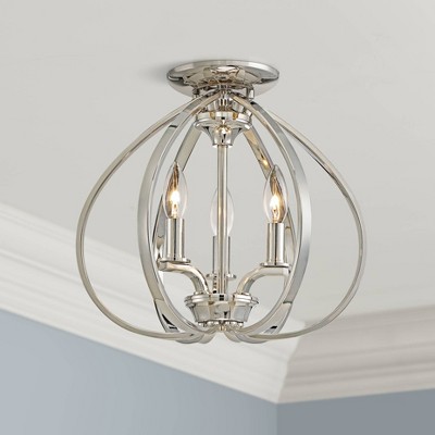 Polished Nickel 3-Light Semi Flush Mount Ceiling Fixture