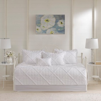 Gracie Mills Latasha 6-Piece Ruffle Quilted Daybed Set with Bedskirt and Throw Pillow - Twin - White