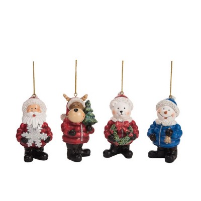 Transpac Set of 4 Multicolored Resin Christmas Character Ornaments for Indoor Tree Decoration and Gift Giving