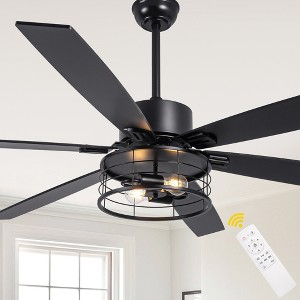 Bella Depot 46" Black Industrial Caged Ceiling Fan with Light and Remote - 1 of 4