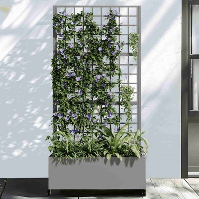 Lirago 6 ft. H x 3 ft. W Metal Planter Box privacy screen Garden Bed with Trellis and Wheels Gray
