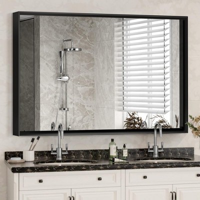 40 x 30 inch Bathroom Mirrors Wall Rectangle Vanity Mirror Modern Metal Framed Rectangular Mirror Decorative Square Corner Mirror Black