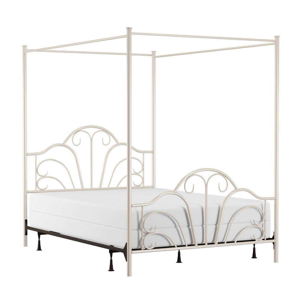 Photos - Bed Frame Full Dover Metal Canopy Bed with Scrollwork Design Cream - Hillsdale Furni