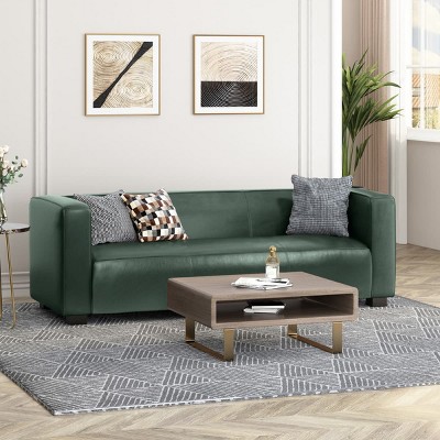 Elegant Green Upholstered 3-Seat Sofa with Tuxedo Design, Birch Wood Legs and Modern Block Silhouette for Living Room-Maison Boucle