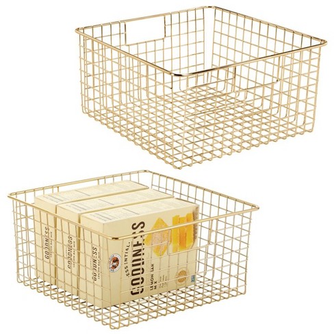 mDesign Metal Kitchen Under Shelf Storage Baskets - 2 Pack - Soft Brass/Natural