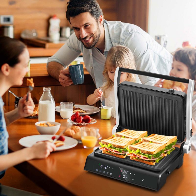 Costway Electric Panini Press Grill Sandwich Maker with LED Display & Removable Drip Tray, 2 of 11