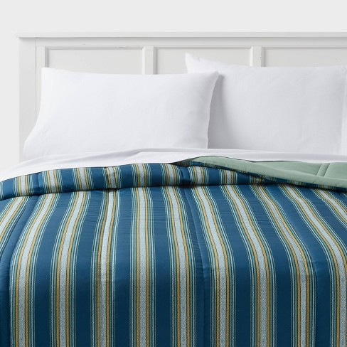 Full/queen Lofty Microfiber Comforter Navy Striped - Room Essentials ...