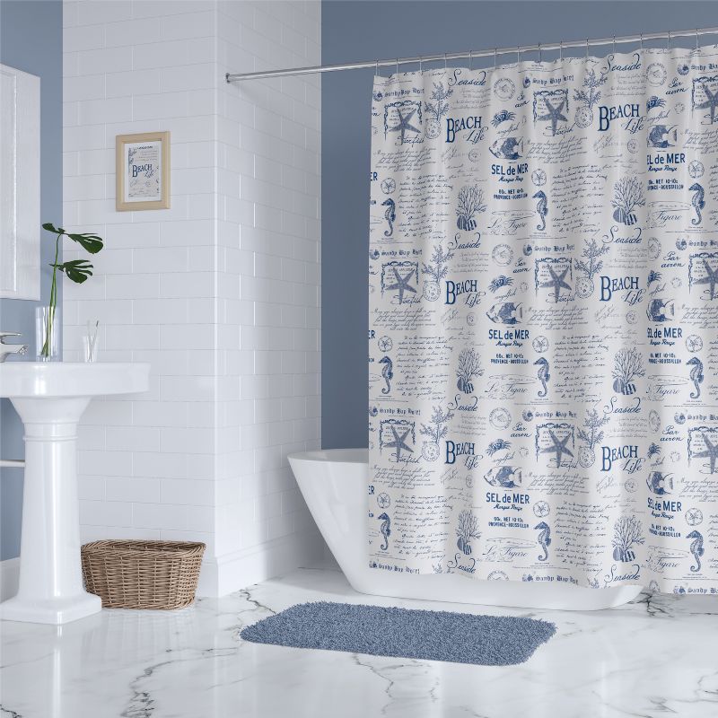 Beach Life Lined Shower Curtain with Grommets Navy - Levtex Home, 2 of 5