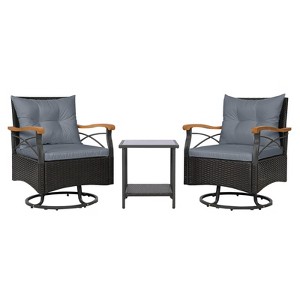 Costway 3 PCS Outdoor Swivel Chair Set with 2-Tier Tempered Glass Side Table Cushions Gray/White - 1 of 1