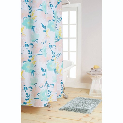 72 X72 Callie Cotton Fabric Shower, Blue Fabric Shower Curtain
