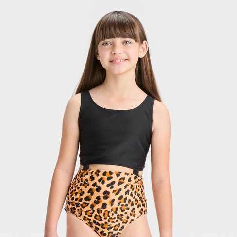 Girls' Leopard Print Knotted Piece Swimsuit - Art Class™ Black : Target
