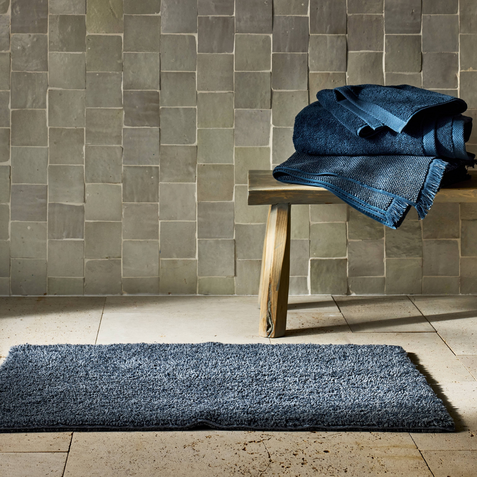 21"x34" Organic Melange Reversible Bath Rug Dark Mineral Blue - Casaluna™