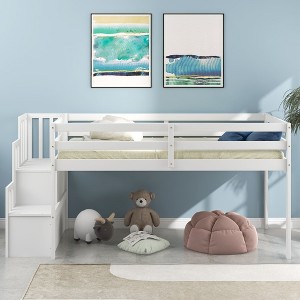 CAVINAS Twin Size Loft Bed with Ladder with Safety Guardrail & Staircase,Pine Wood Bed Frame for Kids Room,Bedroom - 1 of 4