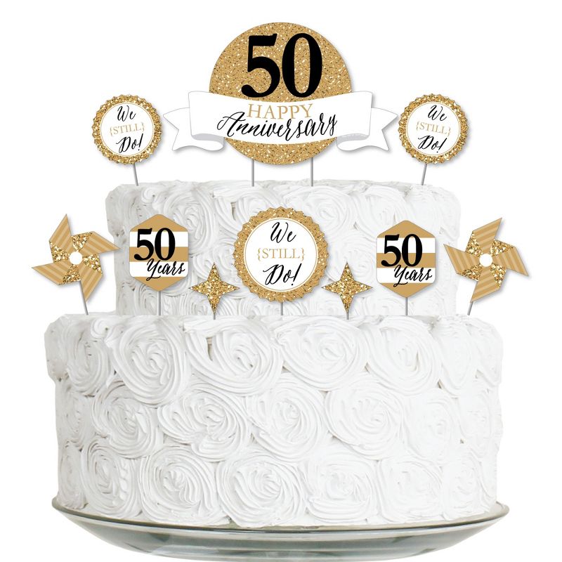 Big Dot of Happiness We Still Do - 50th Wedding Anniversary - Anniversary Party Cake Decorating Kit - Happy Anniversary Cake Topper Set - 11 Pieces, 1 of 7