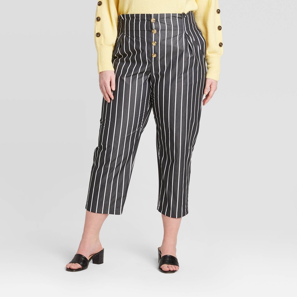 Women's Striped Plus Size High-Rise Cropped Pants - Who What Wear Jet Black 14W, Women's was $34.99 now $24.49 (30.0% off)