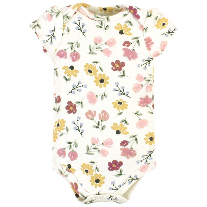 Hudson Baby Infant Girl Cotton Bodysuit, Pant and Bib Set, Soft Painted Floral, 4 of 6