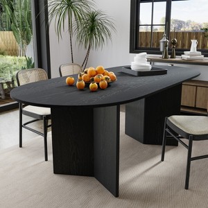 Wooakway 30"H Oval Wood Dining Table Kitchen Table Conference Table with Double Pedestal - 1 of 4