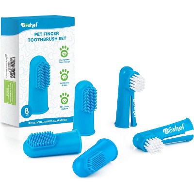 BOSHEL Dog Finger Toothbrush Set - 8 Pack Includes 6 Silicone Bristle + 2 Nylon Bristle Dog & Cat Toothbrushes - Kit for Small & Large Pets