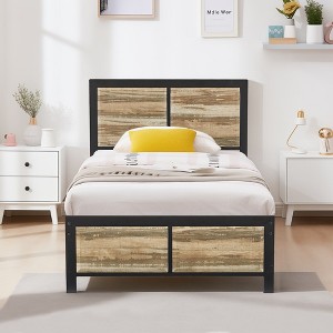 Twin/Full/Queen Size Bed Frame with Wood Headboard and Footboard, 14 Inch Platform Mattress Foundation, No Box Spring Needed Bed - 1 of 4