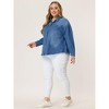 Agnes Orinda Women's Plus Size Regular Fit Button Down Long Sleeve Denim Shirts - 2 of 4