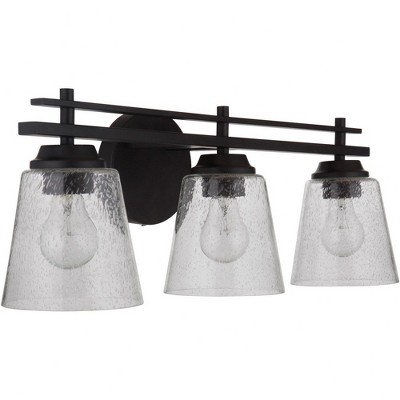 Drake 24" Flat Black Vanity Light with Clear Seeded Glass Shades