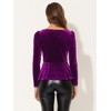 INSPIRE CHIC Women's Elegant Sweetheart Neck Long Sleeve Velvet Peplum Top - 3 of 4