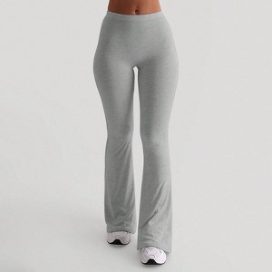 Clotth Women's Y2K Flared Leggings - Slim Fit Yoga Pants, Casual Solid Colors, High Waist Bell Bottoms, Bootcut Trousers for Streetwear, Grey - 1 of 4