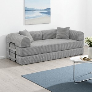 77.9" Corduroy Convertible Sofa Bed with Folding Mattress - 1 of 4