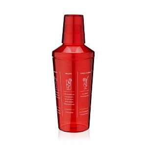 True Red Plastic Recipe Shaker, Tinted Plastic Cocktail Shaker, Includes 7 Drink Recipes with Measurements - 1 of 4