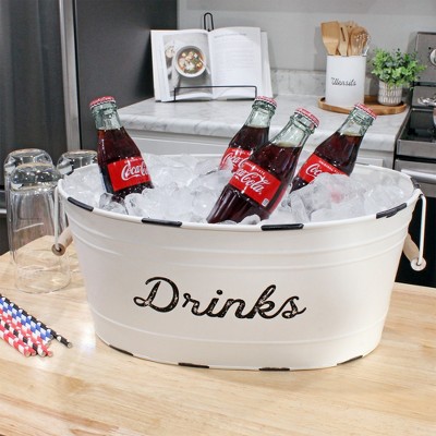 White Enamel Oval Beverage Tub with Handles