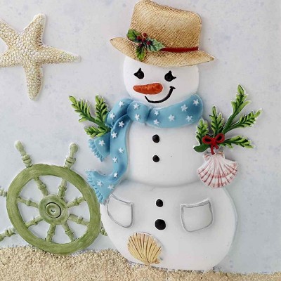 Coastal Snowman Hand-Painted Resin Tissue Box Cover