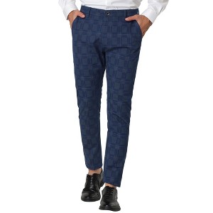 Lars Amadeus Men's Slim Fit Flat Front Business Checked Printed Trousers - 1 of 4