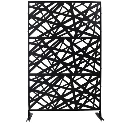 Grungis Matrix Metal Decorative Patio Screens,Freestanding Privacy Fence Panels in Random Stripes Pattern for Deck Balcony Patio,76" H×48" W